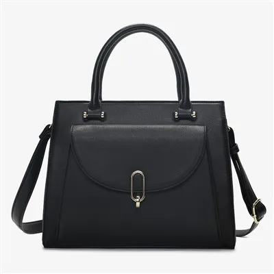 Bolsa tote de couro estruturada com corpo cruzado de marca quadrada grande